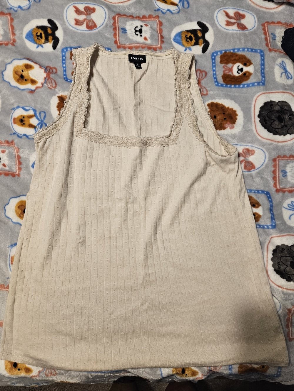 GUC Torrid Cream Lace-Trim Ribbed Square-Neck Tank Top